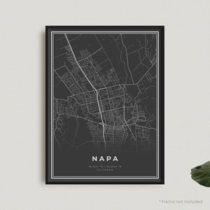 Napa kaart print, Napa zwarte kaart poster, Napa donkere kaart poster, Californië, modern thuiskantoor decor, housewarming verjaardagscadeau | BU409