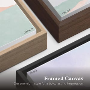three different framed canvas artworks, each with a distinct color and finish, showcasing the premium style for a bold, lasting impression.