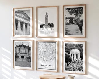 Chapel Hill, North Carolina Gallery Wall Art Set of 6 – Black and White Photo Prints