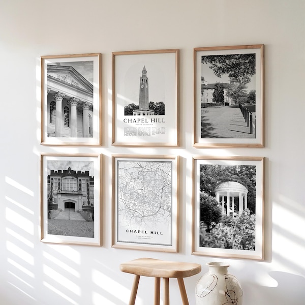 Wandbilder der Chapel Hill Gallery – 6er-Set, Schwarz-Weiß-Fotografien von Chapel Hill, Poster von Chapel Hill, Druckkollektion von Chapel Hill, North Carolina