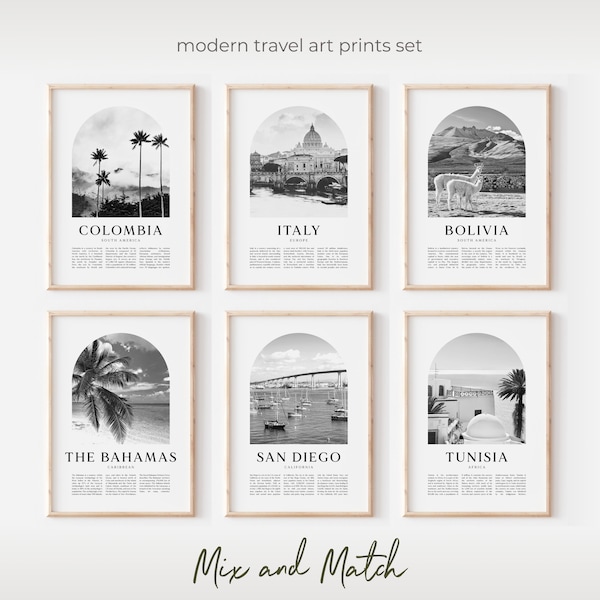 Travel Art Prints Set, Travel Posters Set, Modern Travel Gallery Wall, Destinations Set, Cities Landmarks Holidays, Boho Art | CU11