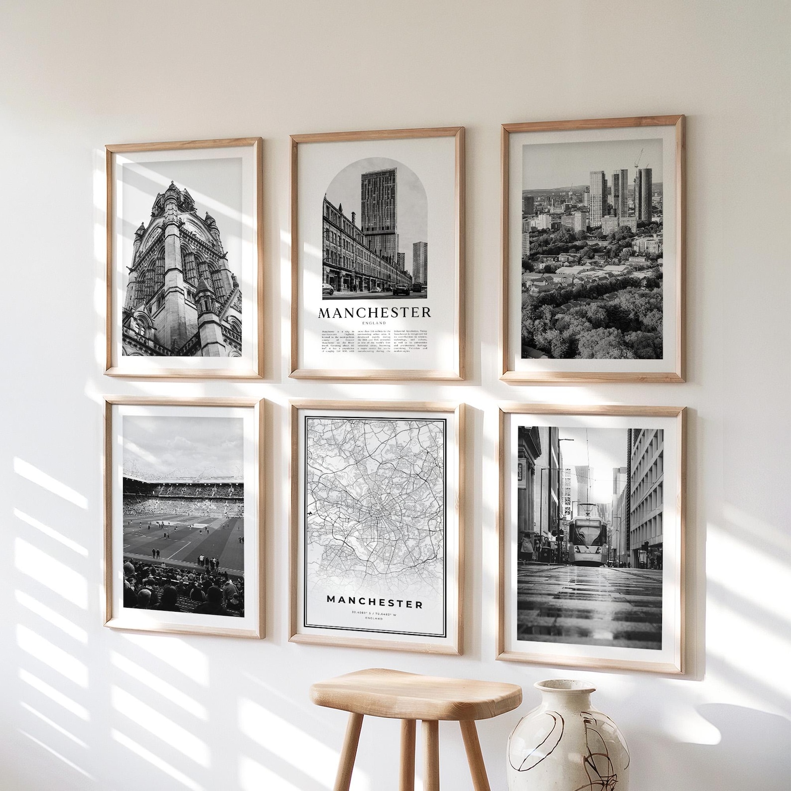 Manchester Poster Manchester Gallery Wall Art - Set of 6, Manchester Black and White ...