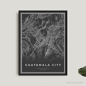 Impresión del mapa de la ciudad de Guatemala, póster del mapa negro de la ciudad de Guatemala, póster del mapa oscuro de la ciudad de Guatemala, Guatemala, regalo de cumpleaños para inauguración de la casa / BW272