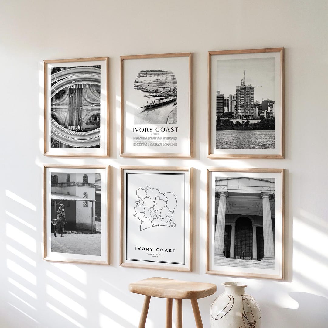Ivory Coast Gallery Wall Art - Set of 6, Ivory Coast Black and White ...