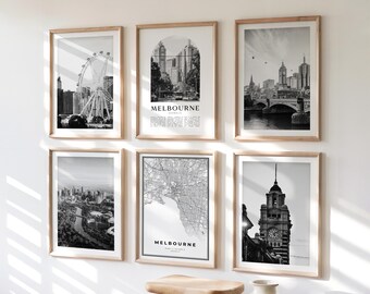 Melbourne Gallery Wall Art - Set of 6, Melbourne Black and White Photo, Melbourne Posters, Melbourne Print Collection, Australia