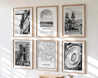 Prague Gallery Wall Art - Set of 6, Prague Black and White Photo, Prague Posters, Prague Print Collection, Czech Republic