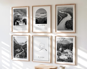 Alaska, United States Gallery Wall Art Set of 6 – Black and White Photo Prints