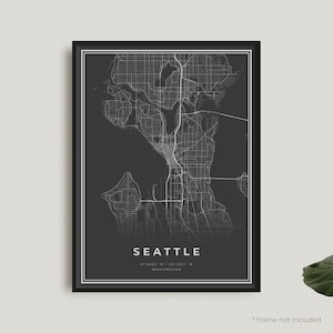 Setattle Karte Poster, Setattle Karte Poster, Washington Karte, Black Map Poster, Haus-Büro Dekor, Housewarming Geburtstagsgeschenk | BU21