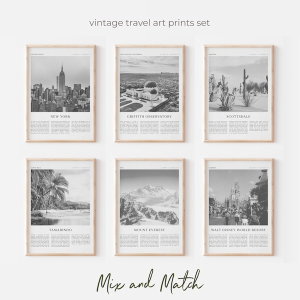 Retro Travel Art Prints Set, Travel Posters Set, Vintage Travel Gallery Wall, Destinations Set, Cities Landmarks Holidays, Boho Art | CU12