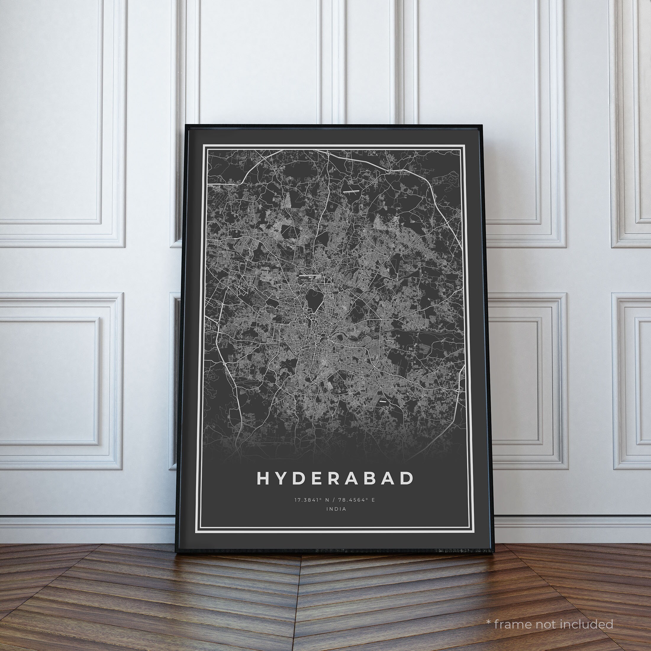 Hyderabad Map Print Hyderabad Black Map Poster Hyderabad Etsy