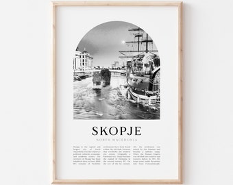 Skopje Art Print, Skopje Poster, Skopje Photo, Skopje Wall Art, Skopje Black and White, Macédoine du Nord | EU87M