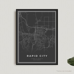 Impressão de mapa de Rapid City, pôster de mapa preto de Rapid City, mapa escuro de Rapid City, Dakota do Sul, decoração de escritório, presente de aniversário de inauguração de casa | BU479