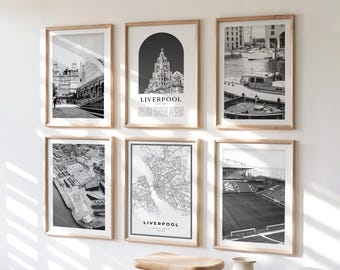 Liverpool Gallery Wall Art - Set of 6, Liverpool Black and White Photo, Liverpool Posters, Liverpool Print Collection, England