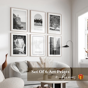Minnesota Gallery Wall Art - Set of 6, Minnesota Black and White Photo, Minnesota Posters, Minnesota Prints, USA