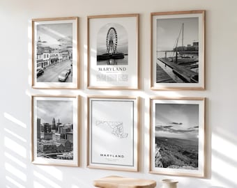 Maryland Gallery Wall Art - Set of 6, Maryland Black and White Photo, Maryland Posters, Maryland Print Collection, United States
