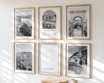 Sardinia Gallery Wall Art - Set of 6, Sardinia Black and White Photo, Sardinia Posters, Sardinia Print Collection, Italy