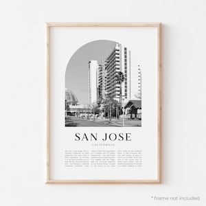 San Jose Art Print, San Jose poster, San Jose foto, San Jose kunst aan de muur, San Jose zwart-wit, Californië | US507M