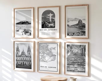 Arte mural de la galería de Río de Janeiro - Conjunto de 6, Foto en blanco y negro de Río de Janeiro, Colección de carteles de Río de Janeiro, Brasil