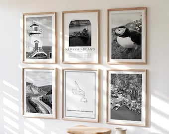Newfoundland and Labrador Gallery Wall Art - Set of 6, Newfoundland and Labrador Black and White Photo, Newfoundland Posters, Canada