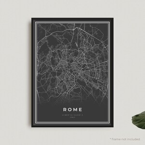 Kaart van Rome afdrukken, poster zwarte kaart Rome, poster donkere kaart Rome, Italië, modern kantoor aan huis decor, housewarming verjaardagscadeau | BW289
