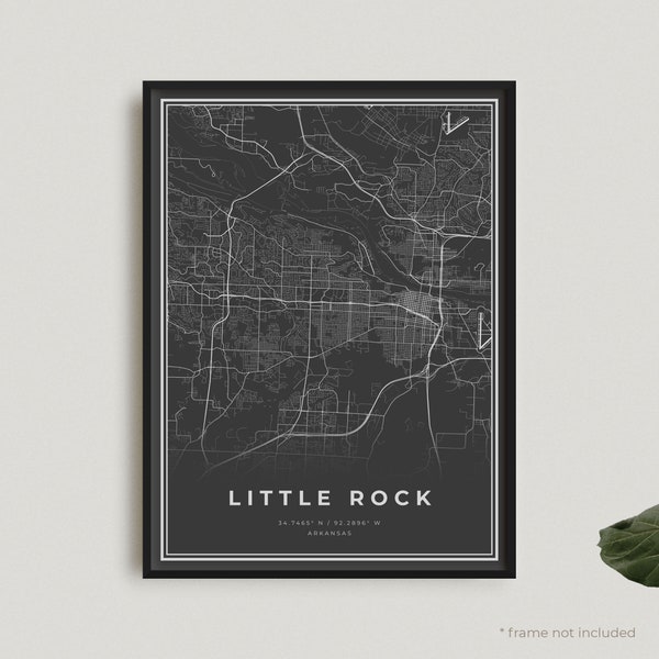 Little Rock Map Print, Little Rock Black Map Poster, Little Rock Dark Map Poster, Arkansas, Office Decor, Housewarming Birthday Gift | BU118