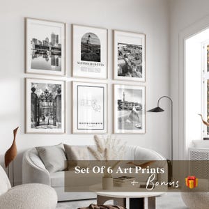Massachusetts Gallery Wall Art - Set of 6, Massachusetts Black and White Photo, Massachusetts Posters, Massachusetts Prints, United States