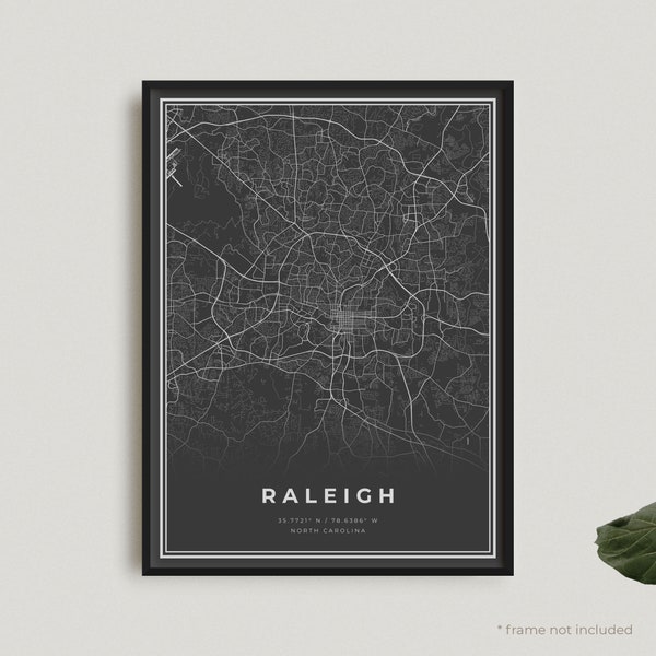 Raleigh Map Print, Raleigh Black Map Poster, Raleigh Dark Map Poster, North Carolina, Home Office Decor, Housewarming Birthday Gift | BU43