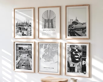 Brooklyn, New York City Gallery Wall Art Set of 6 – Black and White Photo Prints