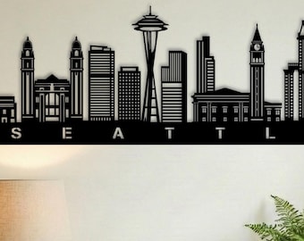 Seattle Skyline Metal Wall Art • Landmark Building Ferris Wheel Decor • Custom Personalized PNW Gift • Emerald City Sign • WA State Souvenir