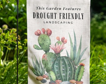 Drought Tolerant Garden Art, Succulent Plants Drought Friendly Landscaping Sign Garden Flag, Outdoor Succulent Garden Decor Yard Art