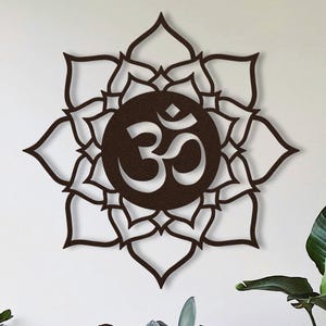 Metal Lotus and Ohm Wall Decor, Metal Om Symbol Large Wall Art, Zen Lotus Flower Metal Wall Art, Yogi Lotus Mandala Metal Wall Hanging Sign image 1
