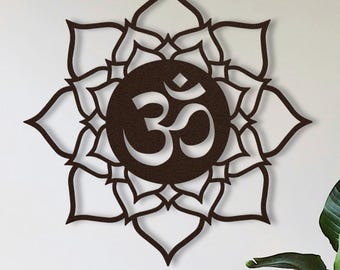 Metal Lotus and Ohm Wall Decor, Metal Om Symbol Large Wall Art, Zen Lotus Flower Metal Wall Art, Yogi Lotus Mandala Metal Wall Hanging Sign