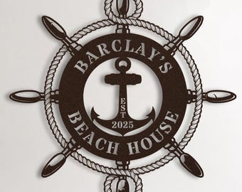 Metal Nautical Name Sign, Custom Coastal Metal Wall Decor, Personalized Family Name Sign, Beach House Welcome Sign, Anchor Metal Wall Art