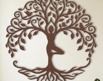 Yoga Wall Art • Metal Tree of Life Studio Decor • Meditation Room Sign • Tree Pose • Teacher Instructor Gift • Zen Spa