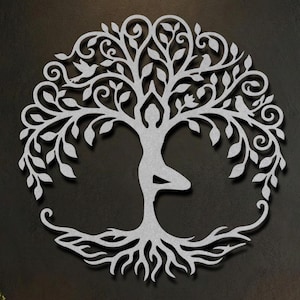 Silver tree of life meditation room sign, zen spa decor.