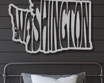 Washington Wall Art Metal Sign, Retro Washington State Shaped Silhouette Name Outline Large Wall Hanging, University Dorm Room Decor Gift