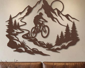 Mountain Bike Metal Wall Art • MTB Gift for Him • Masculine Office Decor • Downhill Cyclist Sign • Adventure Landscape • Man Cave