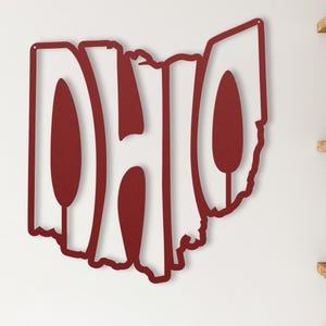 Ohio Wall Art Metal Sign, Retro Ohio State Shaped Silhouette Name Outline Large Wall Hanging, University Dorm Room & Home Decor Gift
