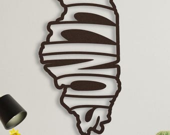 Illinois Wall Art Metal Sign, Retro Illinois State Shaped Silhouette Name Outline Large Wall Hanging, University Dorm Room & Home Decor Gift