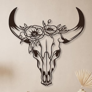 Metal Longhorn Steer Head, Floral Longhorn Skull with Flowers, Texas Longhorn Wall Art, Longhorn Skull Decor Artwork, Texas Gifts for Women