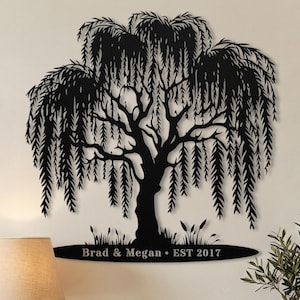 Metallväggkonst med gråtande pil • Personlig present till 9-årsjubileum för par • Anpassad skylt med namn i släktträdet • Plakett för etablerat datum