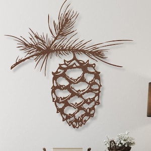 Metal Pine Cone Wall Art, Rustic Decor Gifts for Men, Metal Pinecone, Metal Pine Tree Branch Sculpture, Cabin Decor, Rustic Metal Wall Decor