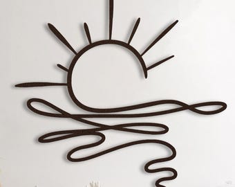 Sun Metal Wall Art, Summer Sunshine Wall Hanging, Sea Sparkle Metal Sign, Ocean Sunrise Sunset Metal Line Art, Beach House Metal Wall Decor