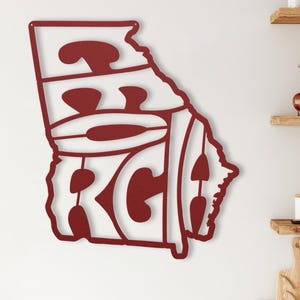 Georgia Wall Art Metal Sign, Retro Georgia State Shaped Silhouette Name Outline Large Wall Hanging, University Dorm Room & Home Decor Gift image 1