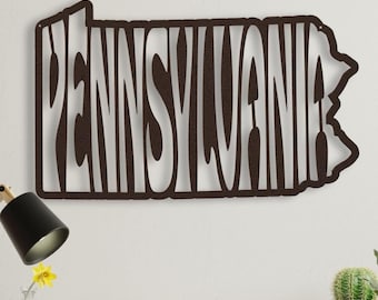 Placa de metal decorativa de parede da Pensilvânia, com o nome do estado da Pensilvânia em formato retrô, grande, para pendurar na parede, ideal para decoração de quarto de estudante e casa.