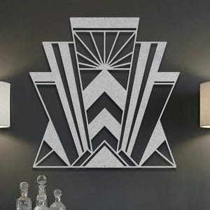 Silver Art Deco Wall Art, Hollywood Regency Decor, Glamorous Geometric Metal Sign, Luxe Entryway Statement Piece, Elegant Home Accent image 1
