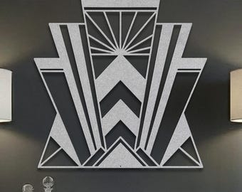 Silver Art Deco Wall Art, Hollywood Regency Decor, Glamorous Geometric Metal Sign, Luxe Entryway Statement Piece, Elegant Home Accent