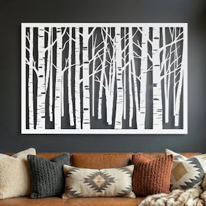 Birch Tree Metal Wall Art • Oversize Horizontal Forest • Modern Farmhouse Decor • Large Nature Sign • Above Bed Art • Minimalist Trunks