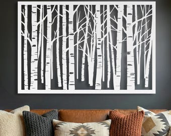 Birch Tree Metal Wall Art • Oversize Horizontal Forest • Modern Farmhouse Decor • Large Nature Sign • Above Bed Art • Minimalist Trunks