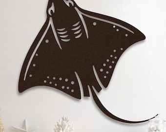 Arte mural de rayas en metal, Arte de animales marinos en metal, Escultura colgante de raya en metal, Decoración mural costera en metal, Decoración para casa de playa